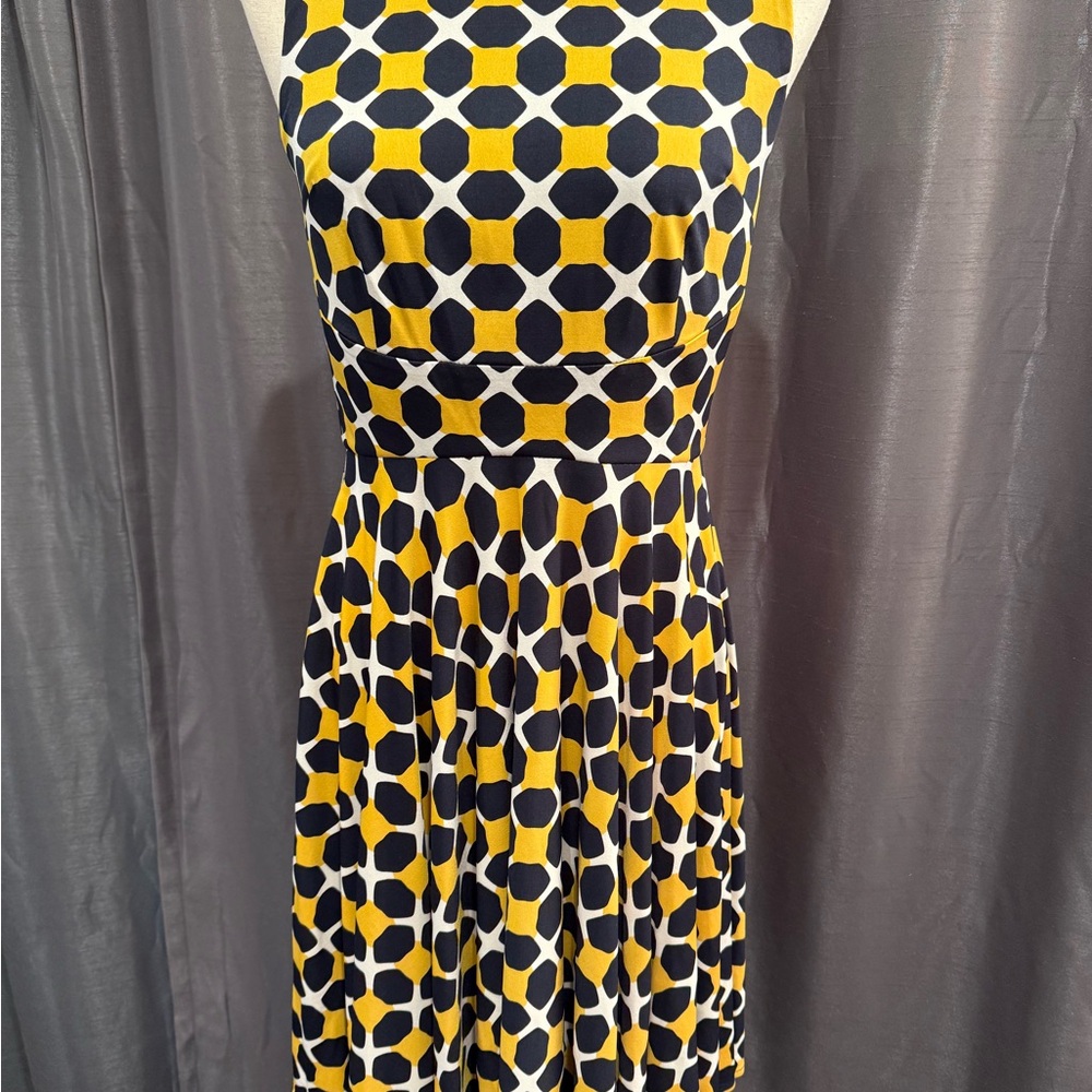 JM Collection Yellow and Black Geometric Midi Dress